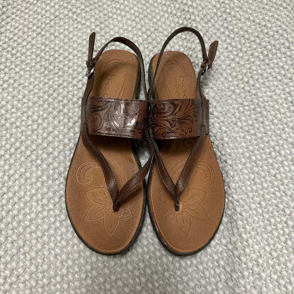b.o.c. Born Concept Reagan Brown Tooled Leather Slingback Thong Sandals